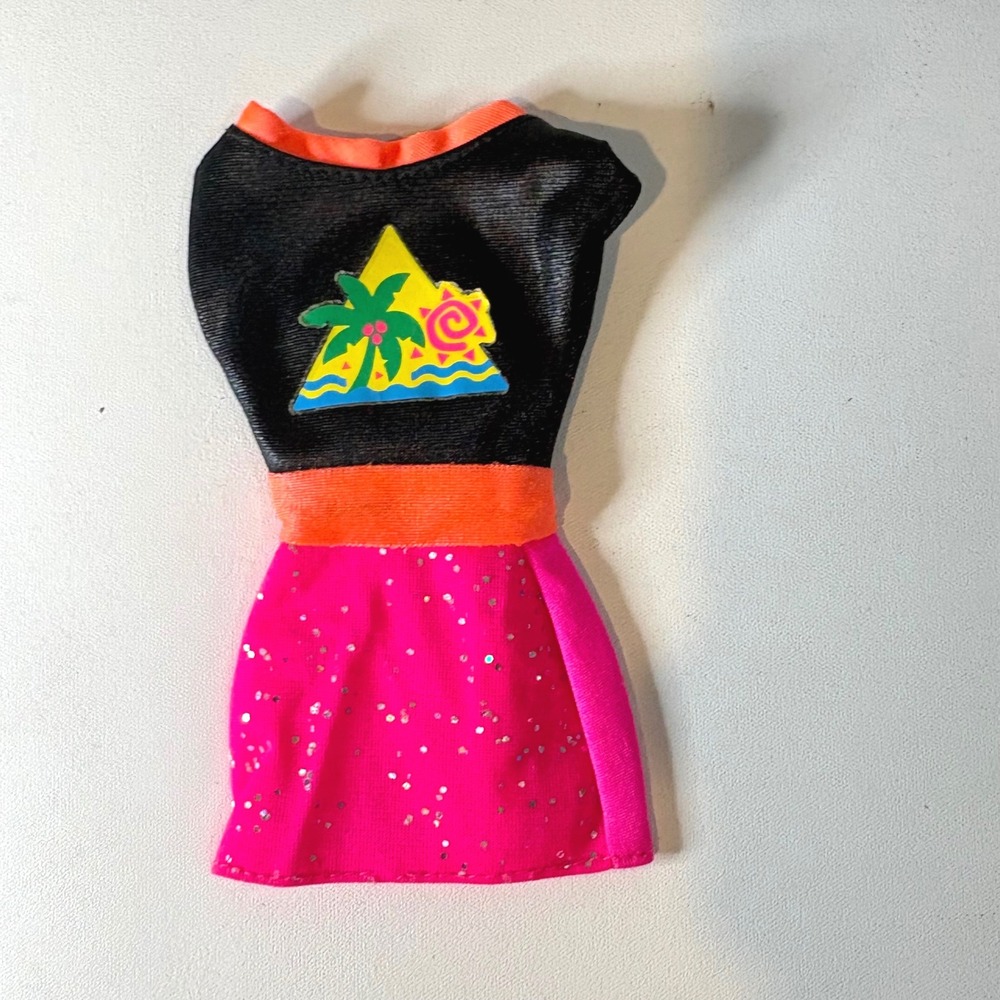 Vintage 1993 Glitter Hair Barbie Original Outfit Dress 13965 Pink Black Tropical